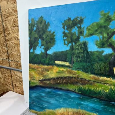 Painting Guy Bardone 1927-2015 Depicting Scene with Lake, Tree, River 