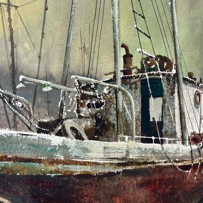 H. Francis Sellers 1937-2011 Untitled Water Color Boat "PATRICA" 