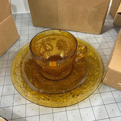VINTAGE in the BOX  Amber Sandwich Glass by TIARA NEVER USED! 