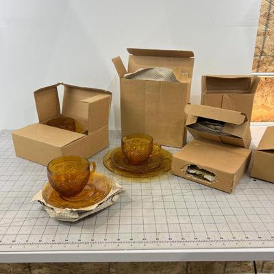 VINTAGE in the BOX  Amber Sandwich Glass by TIARA NEVER USED! 