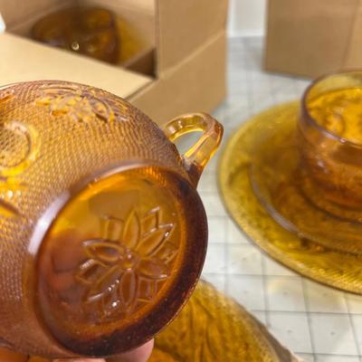 VINTAGE in the BOX  Amber Sandwich Glass by TIARA NEVER USED! 