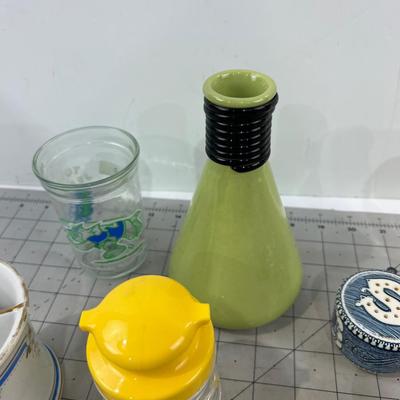 Collection of Cool old Stuff; S & P Mustache Cup, Syrup, Cream Bottle