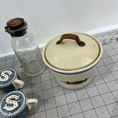 Collection of Cool old Stuff; S & P Mustache Cup, Syrup, Cream Bottle