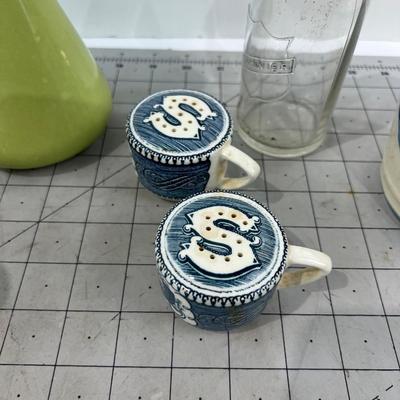 Collection of Cool old Stuff; S & P Mustache Cup, Syrup, Cream Bottle