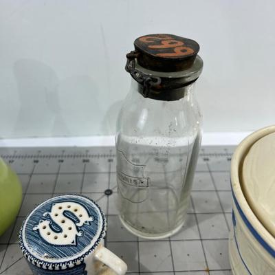 Collection of Cool old Stuff; S & P Mustache Cup, Syrup, Cream Bottle