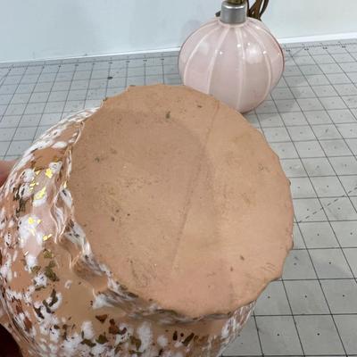 Mid Century Vase and Small Glass Pink Lamp 