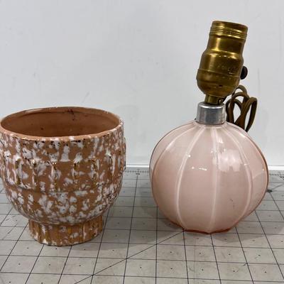 Mid Century Vase and Small Glass Pink Lamp 