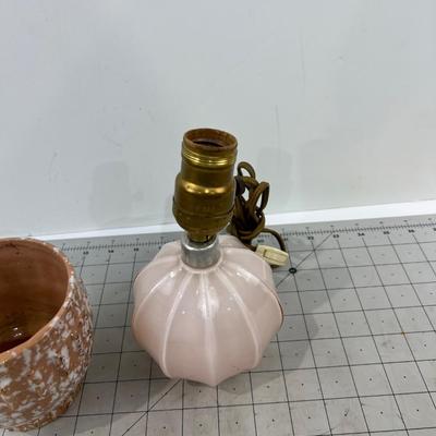 Mid Century Vase and Small Glass Pink Lamp 