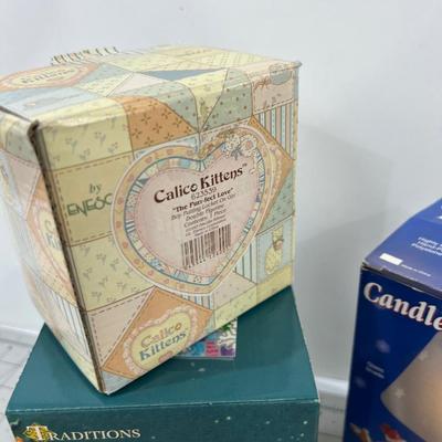 Candle Lamp, Decorative Box, June & Jean Figurine, Calico Kittens All NEW (4) 