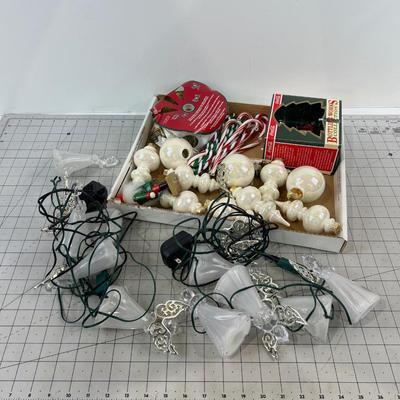 TRAY OF Christmas; Lights, Ribbon and Ornaments 