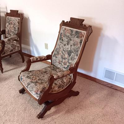 ANTIQUE EASTLAKE STYLE ROCKER WITH CASTERS ON THE FRONT 2 LEGS perfect condition!
