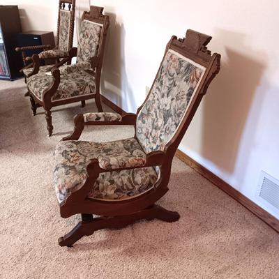 ANTIQUE EASTLAKE STYLE ROCKER WITH CASTERS ON THE FRONT 2 LEGS perfect condition!