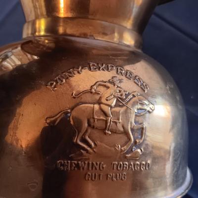 PONY EXPRESS CHEWING TOBACCO CUT PLUG BRASS SPITTOON