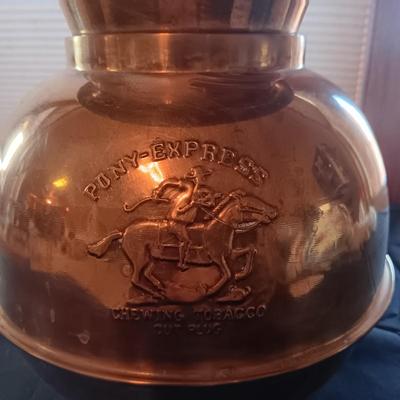 PONY EXPRESS CHEWING TOBACCO CUT PLUG BRASS SPITTOON