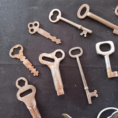 A COLLECTION OF SKELETON AND OTHER OLD KEYS (2)