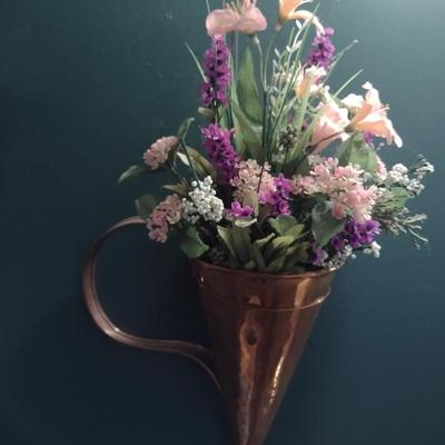 Copper Wall Pocket with Artificial Flower Arrangement
