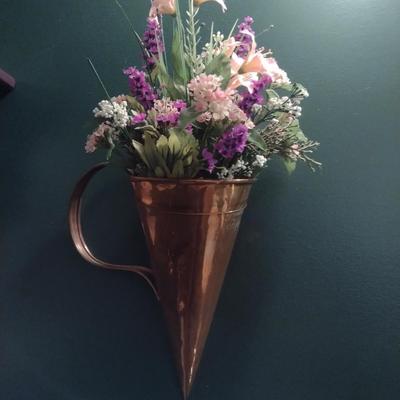 Copper Wall Pocket with Artificial Flower Arrangement