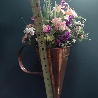 Copper Wall Pocket with Artificial Flower Arrangement