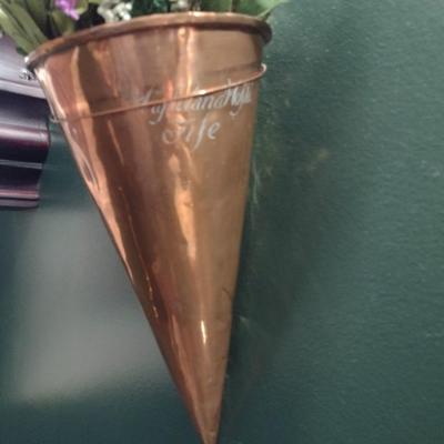 Copper Wall Pocket with Artificial Flower Arrangement