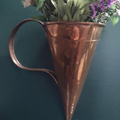 Copper Wall Pocket with Artificial Flower Arrangement