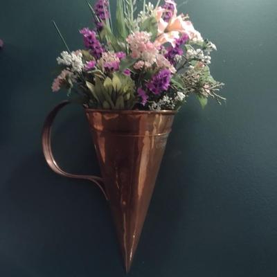 Copper Wall Pocket with Artificial Flower Arrangement