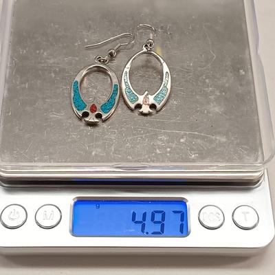 LOT 3: Sterling and Crushed Turquoise Navajo Earrings, Hand Blown Glass Earrings, Glass Art Pendant & More