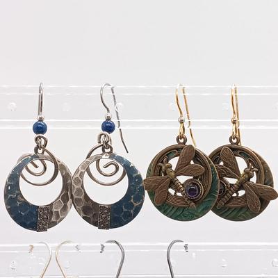 LOT 3: Sterling and Crushed Turquoise Navajo Earrings, Hand Blown Glass Earrings, Glass Art Pendant & More