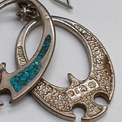 LOT 3: Sterling and Crushed Turquoise Navajo Earrings, Hand Blown Glass Earrings, Glass Art Pendant & More