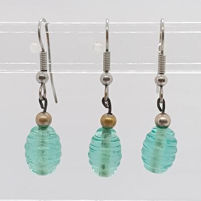LOT 3: Sterling and Crushed Turquoise Navajo Earrings, Hand Blown Glass Earrings, Glass Art Pendant & More