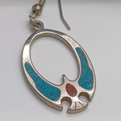 LOT 3: Sterling and Crushed Turquoise Navajo Earrings, Hand Blown Glass Earrings, Glass Art Pendant & More
