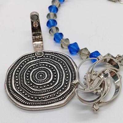 LOT 4: Sterling Choker with Premier Designs Bora Bora Pendant, Glass Pendant Necklaces & More