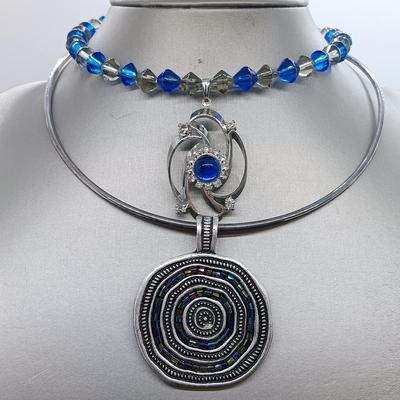 LOT 4: Sterling Choker with Premier Designs Bora Bora Pendant, Glass Pendant Necklaces & More