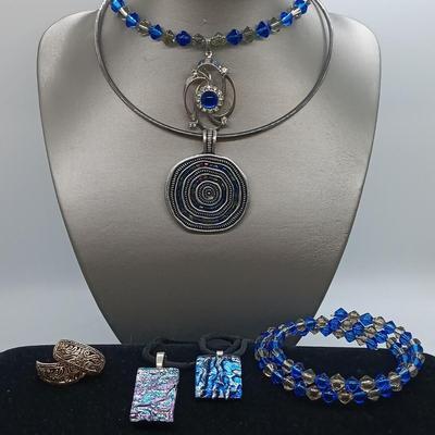 LOT 4: Sterling Choker with Premier Designs Bora Bora Pendant, Glass Pendant Necklaces & More