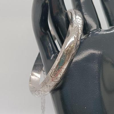 LOT 5: Vintage Sterling Engraved Cuff with Retro Dangle Earrings