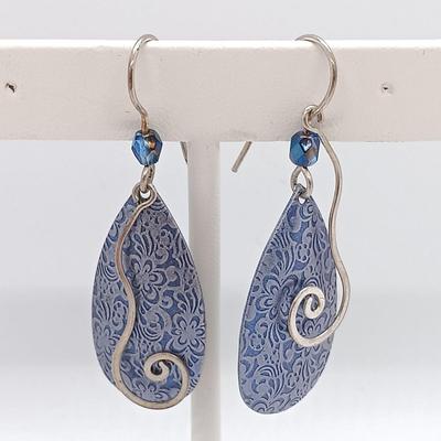 LOT 5: Vintage Sterling Engraved Cuff with Retro Dangle Earrings