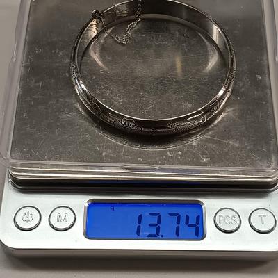 LOT 5: Vintage Sterling Engraved Cuff with Retro Dangle Earrings