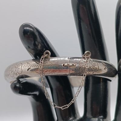 LOT 5: Vintage Sterling Engraved Cuff with Retro Dangle Earrings