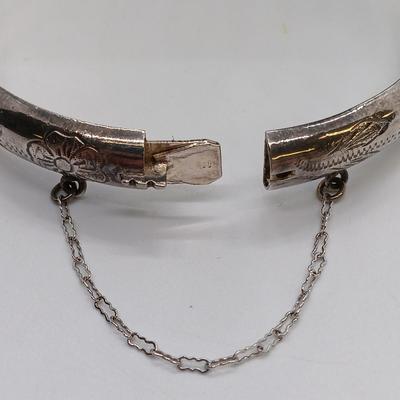 LOT 5: Vintage Sterling Engraved Cuff with Retro Dangle Earrings