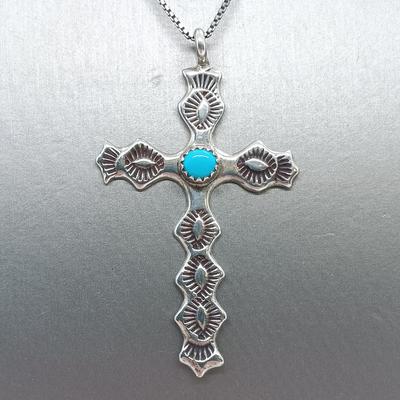 LOT 6: Sterling and Turquoise Cross with Sterling Pendant on a Sterling Chain 9.00gtw