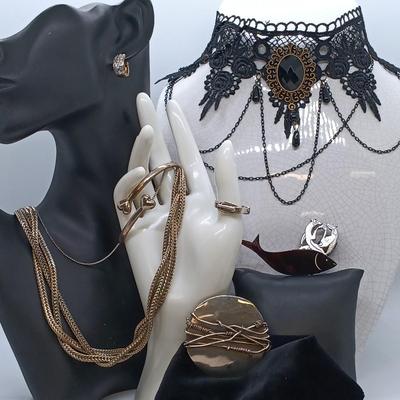 LOT 37: Sterling Heart Bangle, Lucite GB Fish Brooch, Sterling Buckle Ring & More