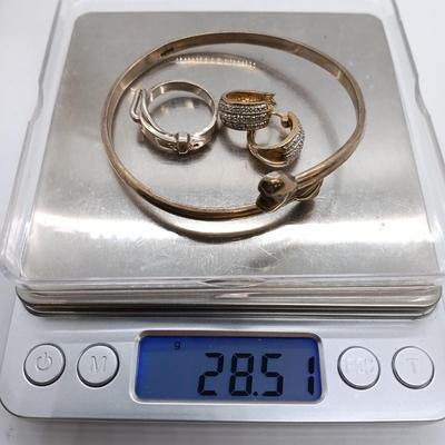 LOT 37: Sterling Heart Bangle, Lucite GB Fish Brooch, Sterling Buckle Ring & More