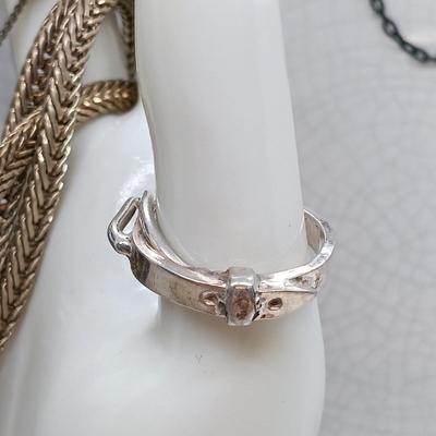 LOT 37: Sterling Heart Bangle, Lucite GB Fish Brooch, Sterling Buckle Ring & More