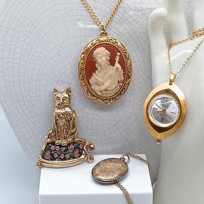 LOT 38: Corday Cameo Locket, W&K Co. 1/4 Gold Shell Locket & More
