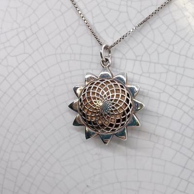 LOT 39: Sterling Silver Collection - Frog Pendant with Gemstones, Sun Shaped Perfume Pendant, Textured Braid Ring & More