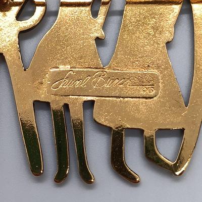 LOT 40: Tiger's Eye Earrings with 14K Backs & Laurel Birch Brooch