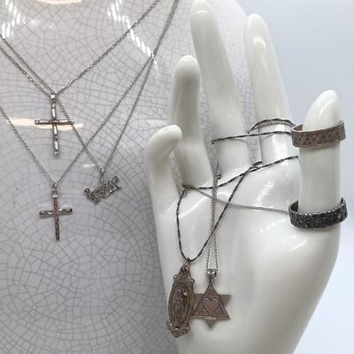 LOT 41: Sterling Silver Collection - Floral Rings, Crosses & More 22.03gtw