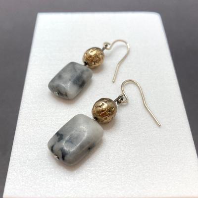 LOT 55: Artisan Designed Silver Plate (Fork) Cuff Bracelet with Raw Clear Quartz and Two Pair of Polished Stone Dangle Earrings