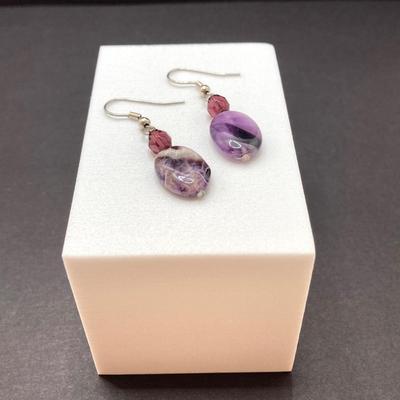 LOT 55: Artisan Designed Silver Plate (Fork) Cuff Bracelet with Raw Clear Quartz and Two Pair of Polished Stone Dangle Earrings