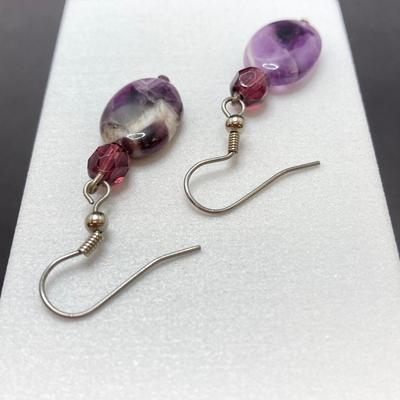 LOT 55: Artisan Designed Silver Plate (Fork) Cuff Bracelet with Raw Clear Quartz and Two Pair of Polished Stone Dangle Earrings