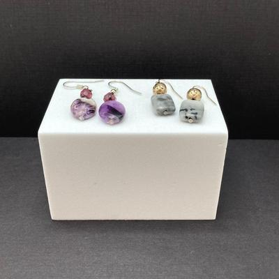 LOT 55: Artisan Designed Silver Plate (Fork) Cuff Bracelet with Raw Clear Quartz and Two Pair of Polished Stone Dangle Earrings